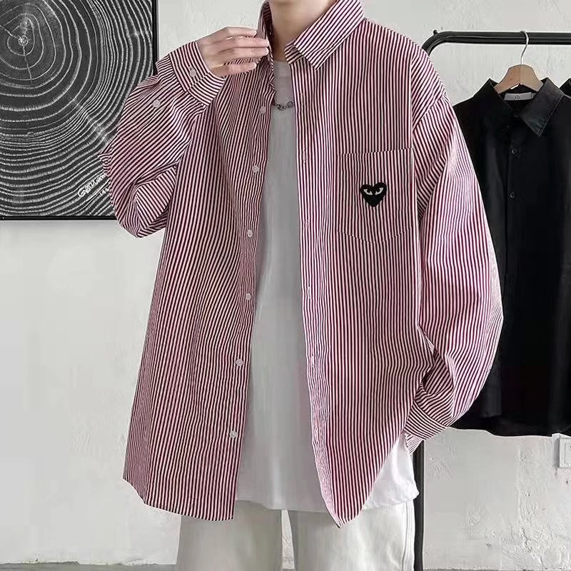 Áo Sơ Mi Tay Dài Kẻ Sọc In Hình Trái Tim Phong Cách harajuku 2023 Cho Nam
