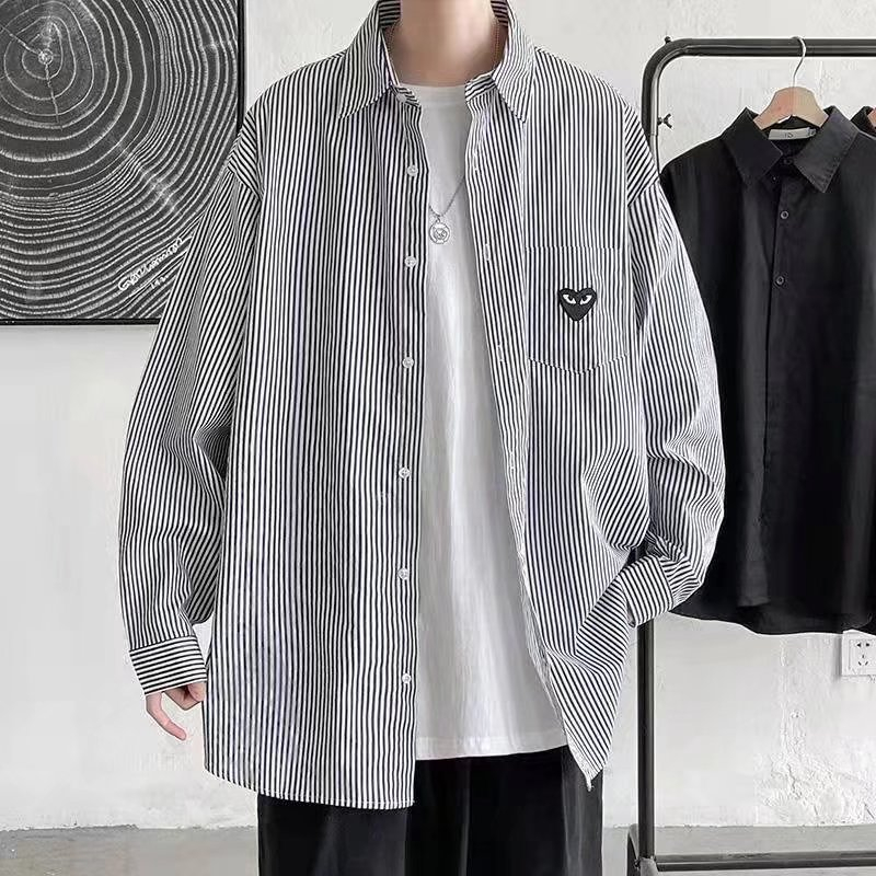 Áo Sơ Mi Tay Dài Kẻ Sọc In Hình Trái Tim Phong Cách harajuku 2023 Cho Nam