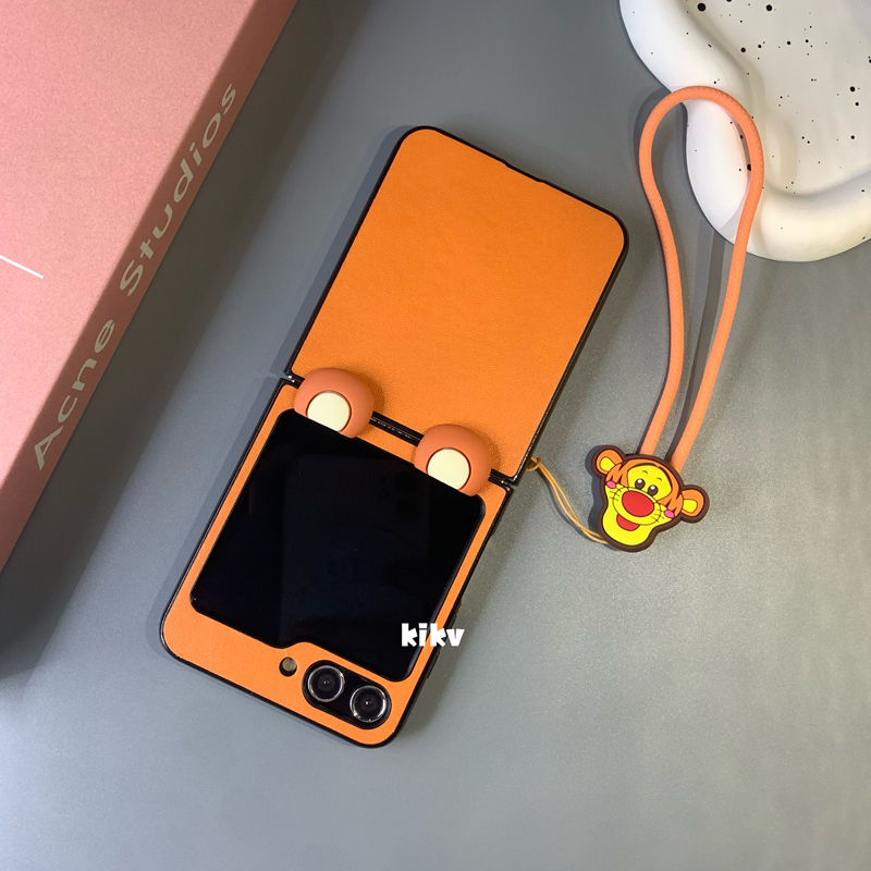 Ốp lưng Samsung Galaxy Z Flip 5 có dây đeo silicon dễ thương họa tiết hổ và tai 3D zflip5 z Flip5
