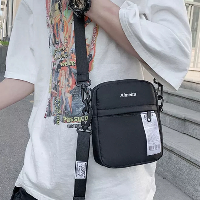 Guangluo Túi Đeo Chéo Vuông Nhỏ Màu Trơn Bằng Vải Oxford Thời Trang Cho Nam