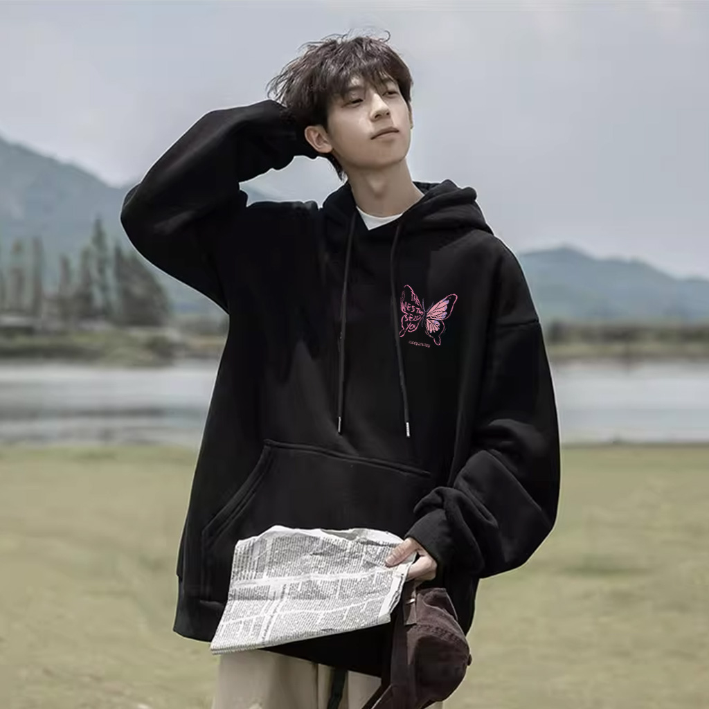 Áo Hoodie Cotton đen nam BEEYANBUY áo nỉ tay  dài thời trang đẹp in hình unisex 100% cotton-Y0488