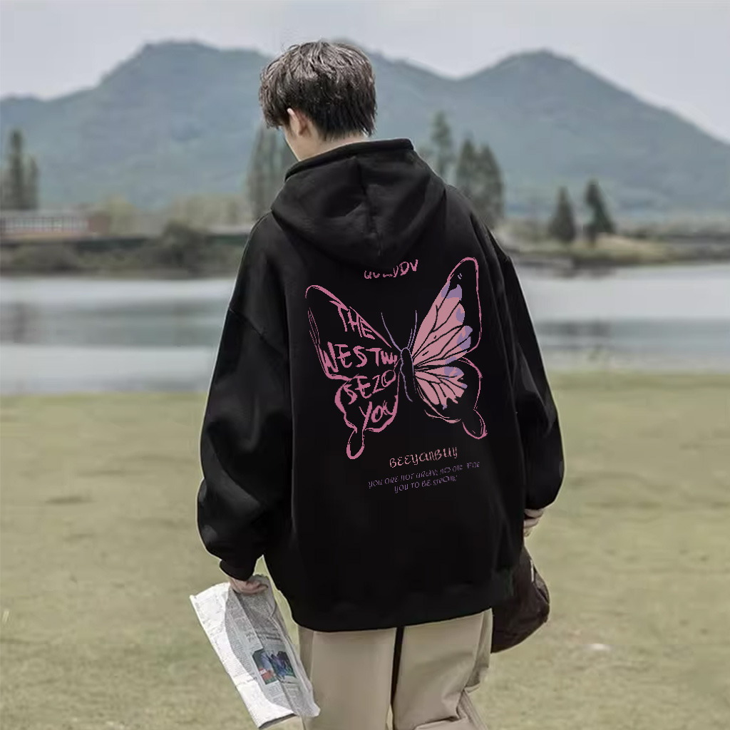 Áo Hoodie Cotton đen nam BEEYANBUY áo nỉ tay  dài thời trang đẹp in hình unisex 100% cotton-Y0488