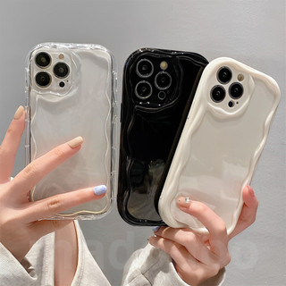 Clear casing for iphone 15 14 plus 13 pro max 12 11 promax simple solid color wavy cream edge fine hole airbag shockproof lens protection soft phone case yx 01