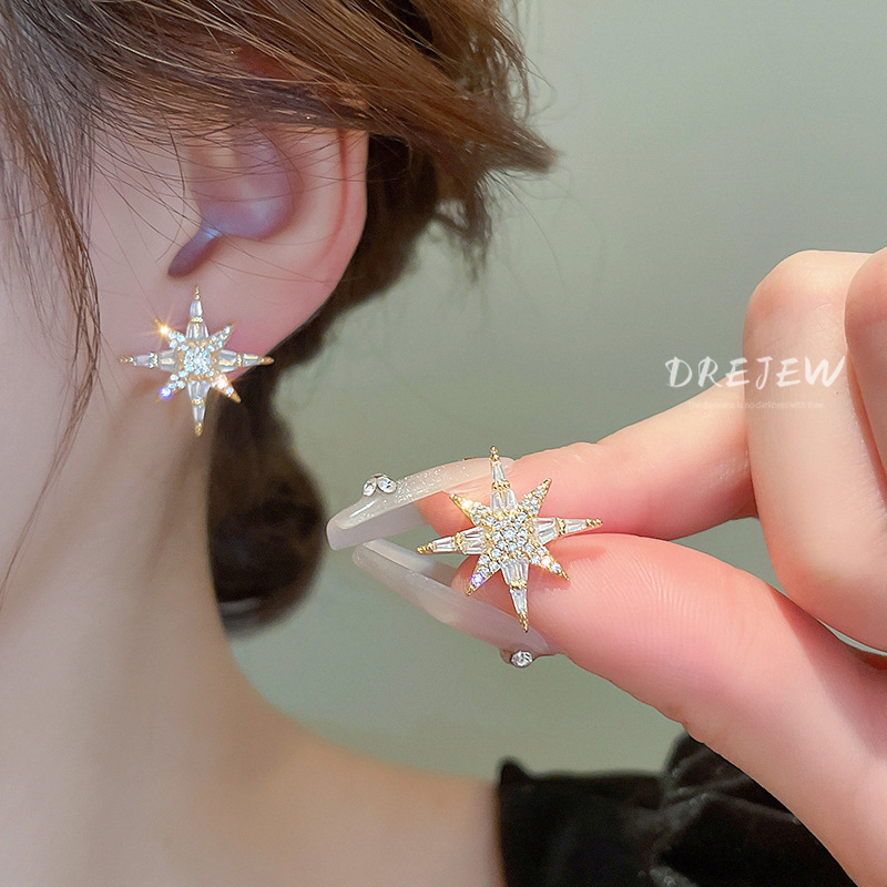 Bông Tai Mạ Vàng 18k Hình Ngôi Sao Đính Đá zircon Sang Trọng Phong Cách Hàn Quốc Cho Nữ