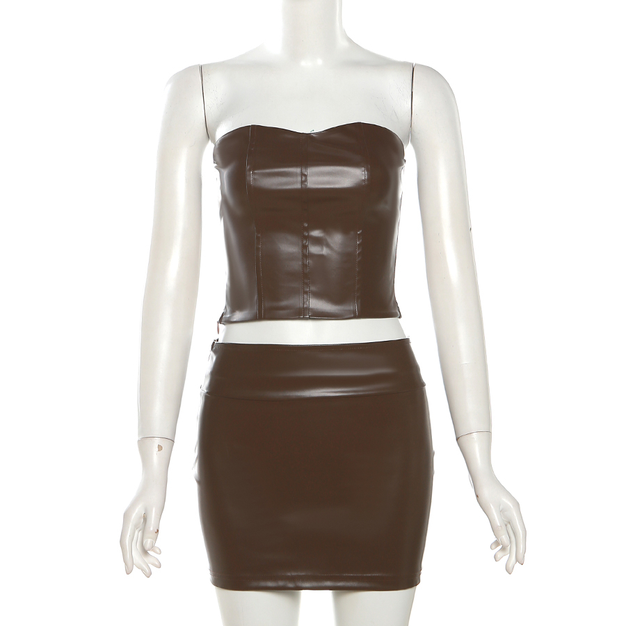 Klalien Bộ Áo Ống Không Dây + Chân Váy Mini Lưng Cao Dáng Ôm Thời Trang Mùa Hè Cá Tính Cho Nữ