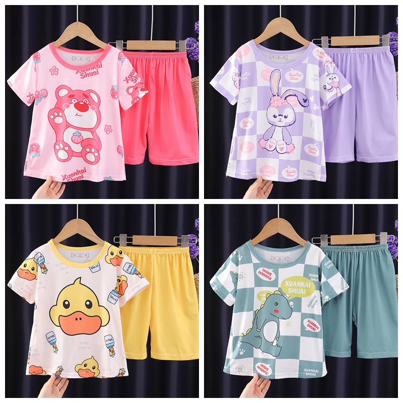 Bộ Đồ Ngủ Cổ Tròn Thoáng Khí In Hoạt Hình Dễ Thương Cho Bé