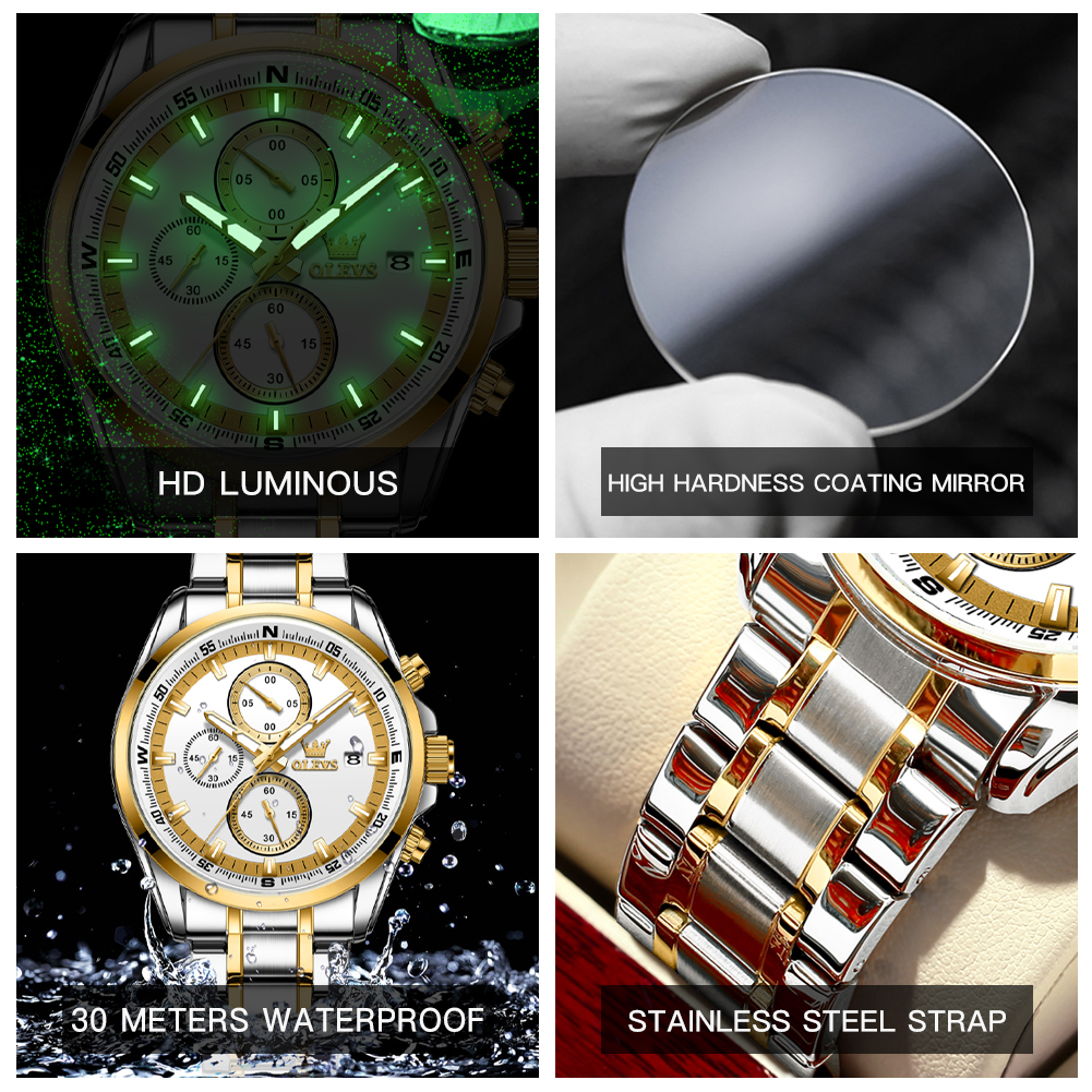 OLEVS Đồng Hồ Nam Chính Hãng Thạch Anh Dây Thép Không Gỉ Dạ Quang Chống Nước TY713