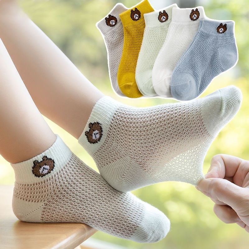 Set 5 Đôi Vớ Cotton Phối Lưới In Họa Tiết Dễ Thương Phong Cách Hàn Quốc Thời Trang Mùa Hè Cho Bé Trai Và Gái