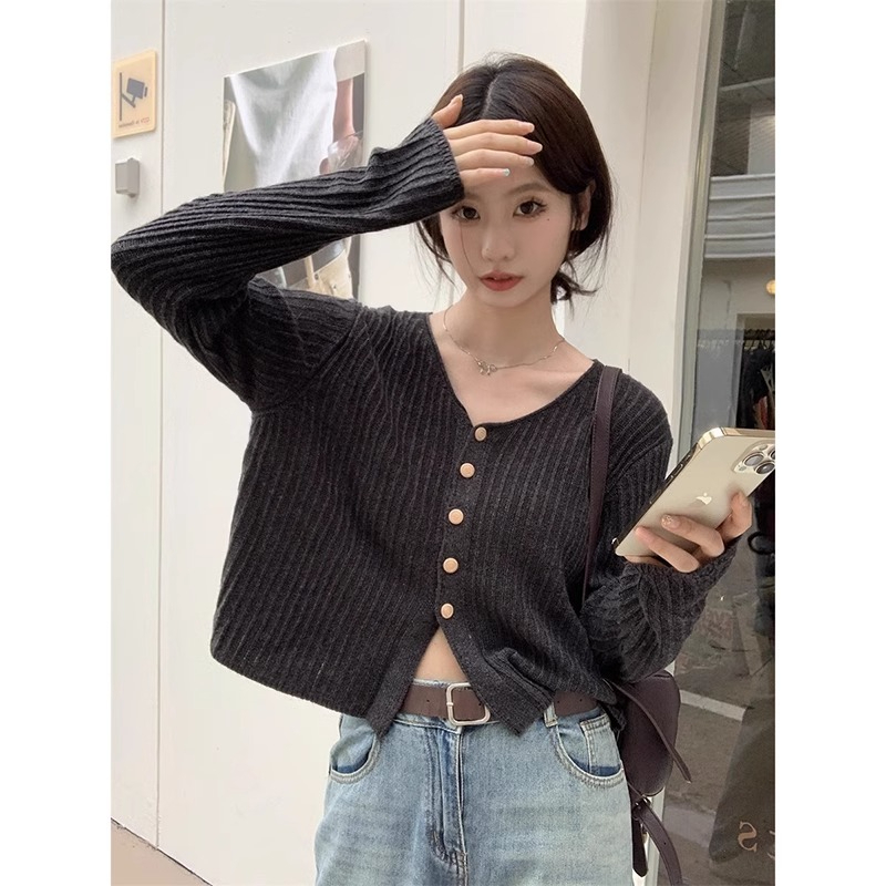 Áo Sơ Mi Tay Dài Dệt Kim Phong Cách Mới Đơn Giản Dễ Phối Đồ Thời Trang Mùa Thu Dành Cho Bạn Nữ