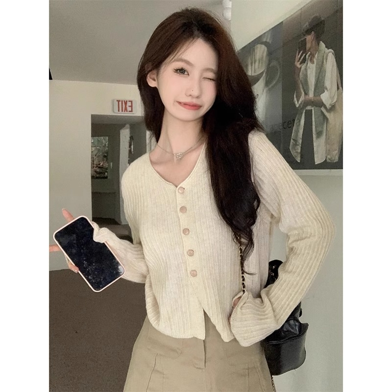 Áo Sơ Mi Tay Dài Dệt Kim Phong Cách Mới Đơn Giản Dễ Phối Đồ Thời Trang Mùa Thu Dành Cho Bạn Nữ