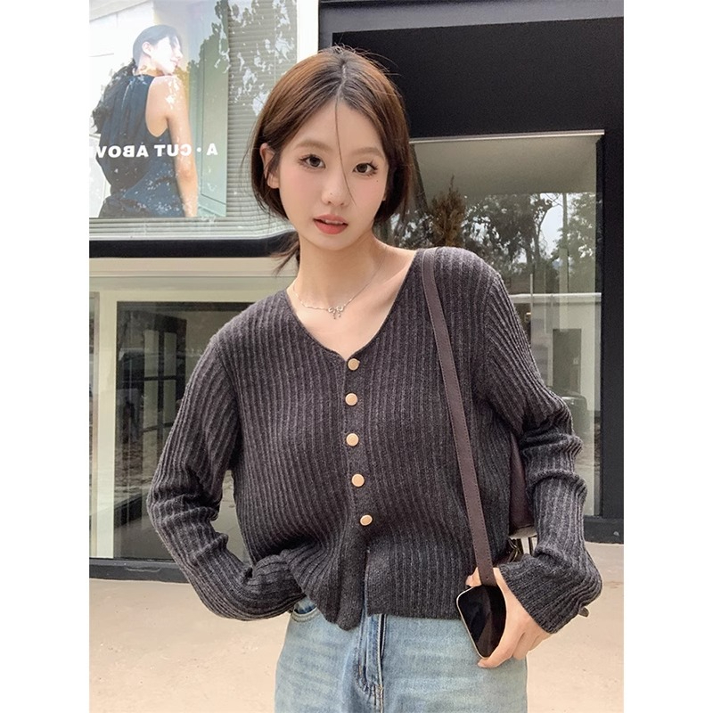 Áo Sơ Mi Tay Dài Dệt Kim Phong Cách Mới Đơn Giản Dễ Phối Đồ Thời Trang Mùa Thu Dành Cho Bạn Nữ