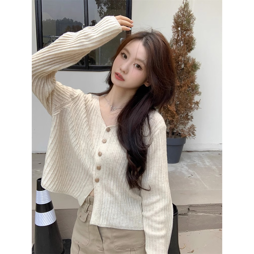 Áo Sơ Mi Tay Dài Dệt Kim Phong Cách Mới Đơn Giản Dễ Phối Đồ Thời Trang Mùa Thu Dành Cho Bạn Nữ