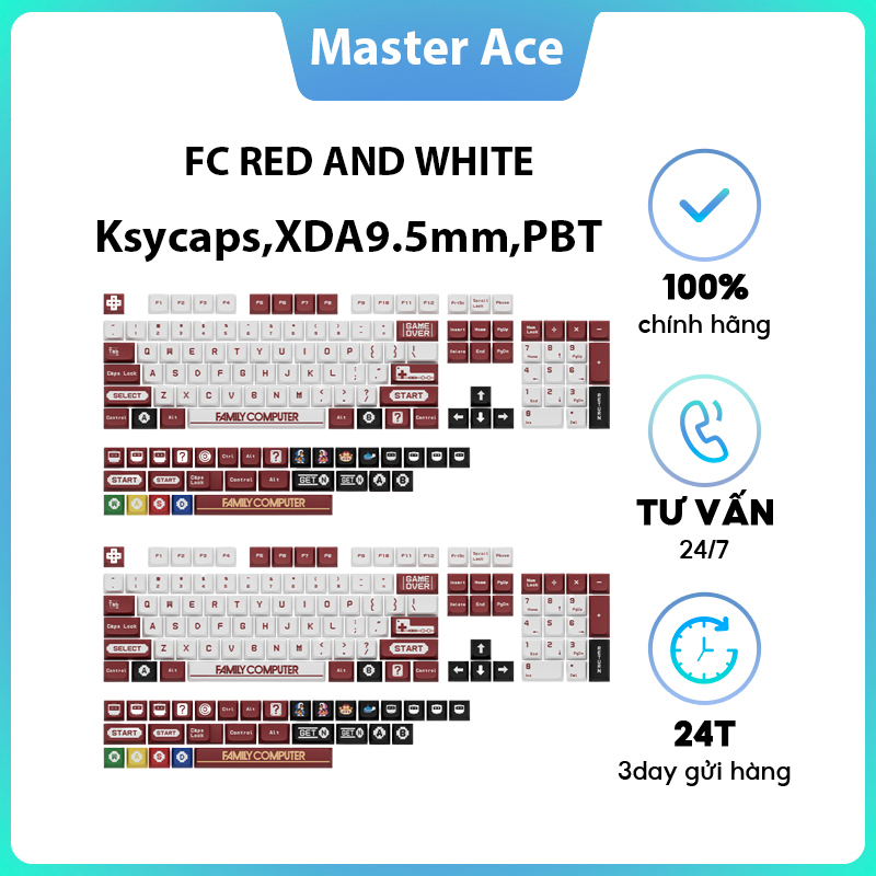 FC keycaps pixel màu đỏ và trắng, XDA9.5mm, bàn phím cơ tùy chỉnh keycaps dễ thương được cá nhân hóa, PBT thăng hoa