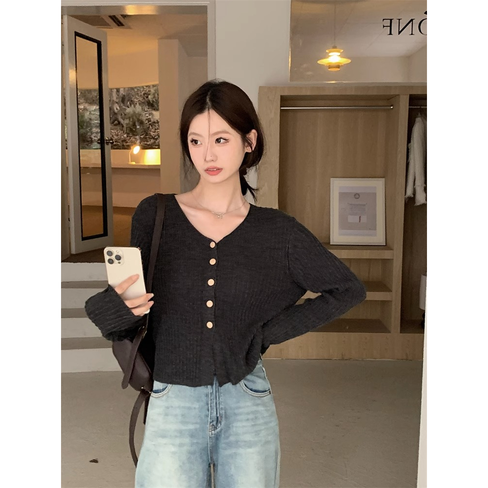 Áo Sơ Mi Tay Dài Dệt Kim Phong Cách Mới Đơn Giản Dễ Phối Đồ Thời Trang Mùa Thu Dành Cho Bạn Nữ