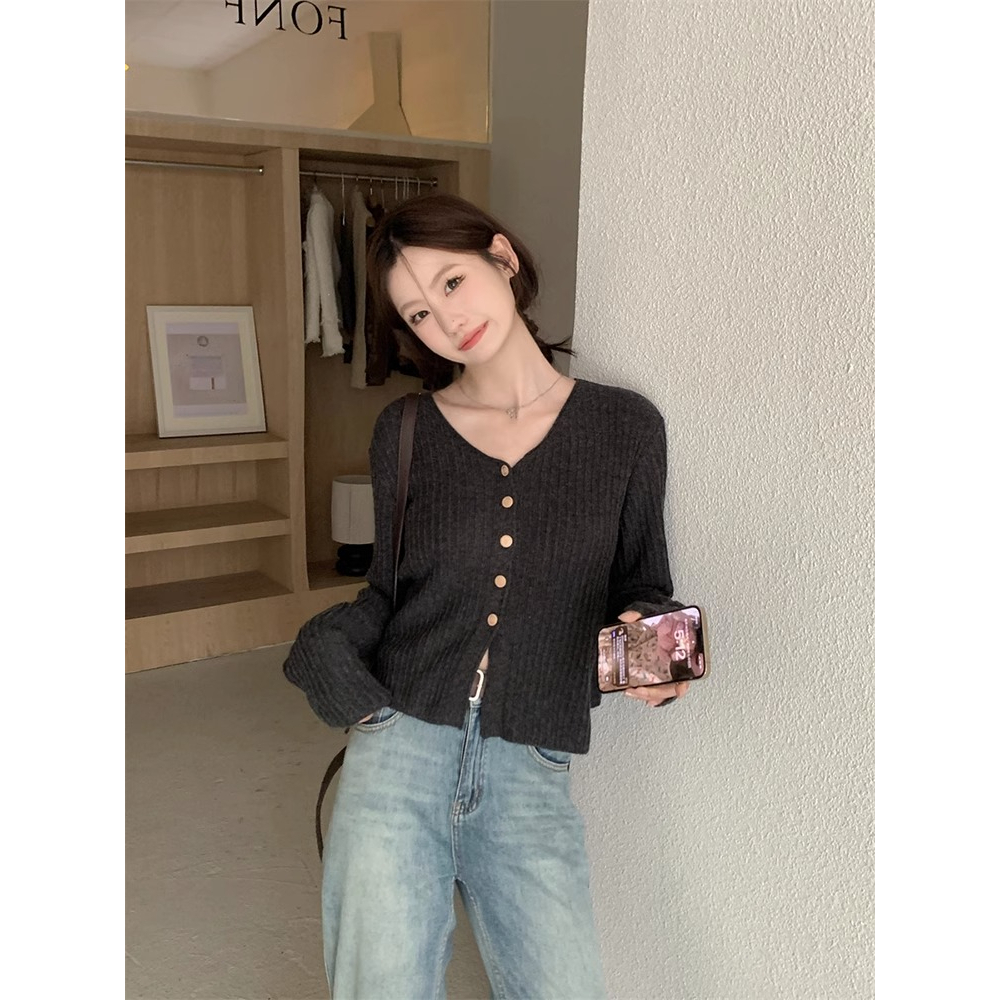 Áo Sơ Mi Tay Dài Dệt Kim Phong Cách Mới Đơn Giản Dễ Phối Đồ Thời Trang Mùa Thu Dành Cho Bạn Nữ