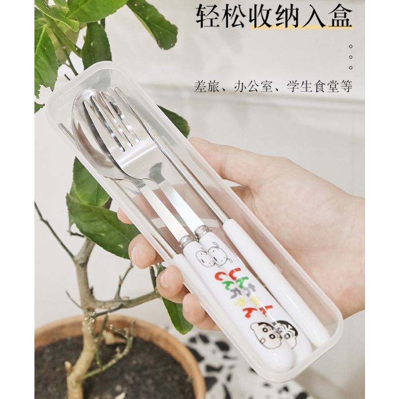 Dễ Thương Bộ Muỗng Đũa Nĩa Bằng Thép Không Gỉ Hình Cậu Bé Bút Chì shin-chan Đáng Yêu