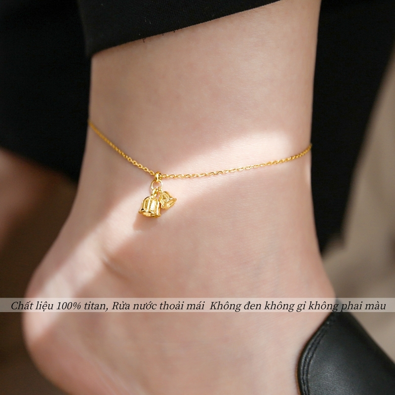 Lắc chân titan nữ không gỉ mạ vàng 18k thiết kế hình hoa lan chuông nhỏ thời trang trẻ trung dễ thương