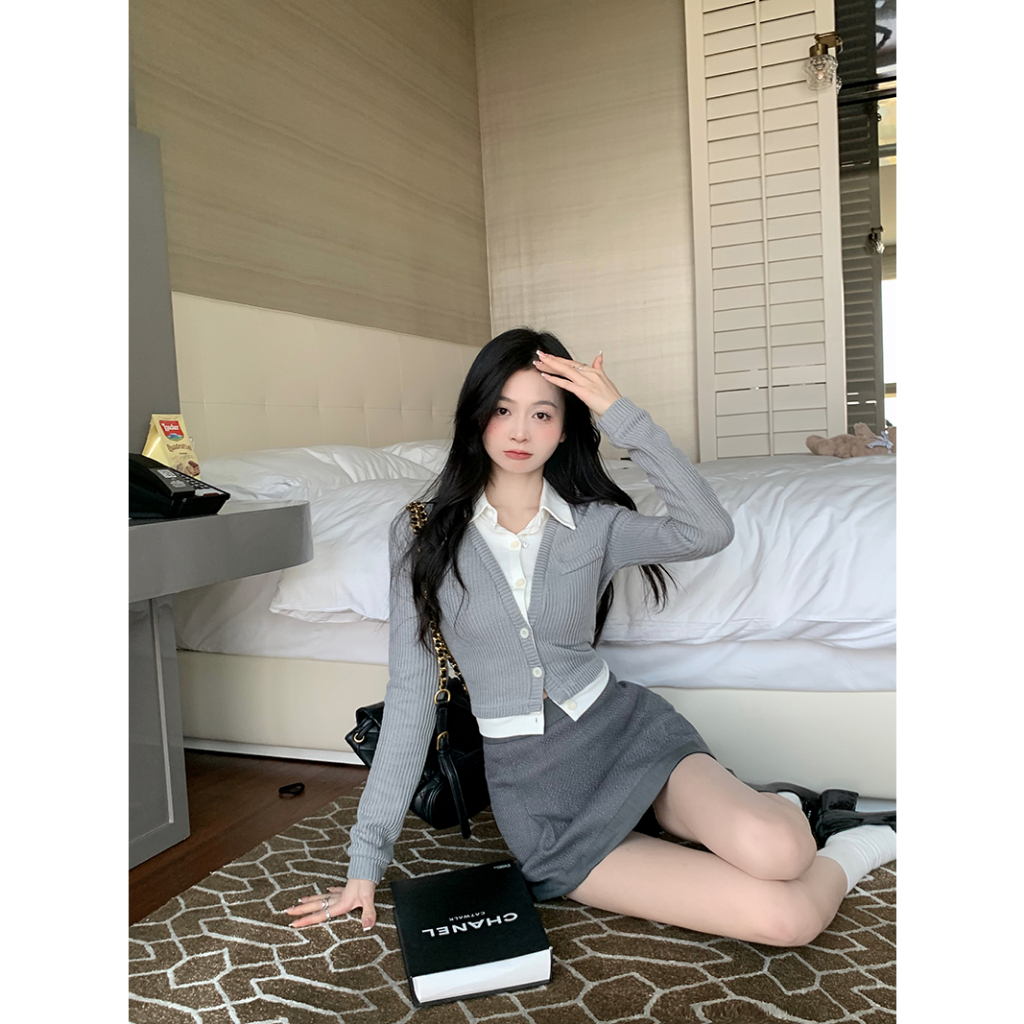 「MOTEL7」Set Áo Sơ Mi Dài Tay + Chân Váy Chữ a Thời Trang Dành Cho Nữ