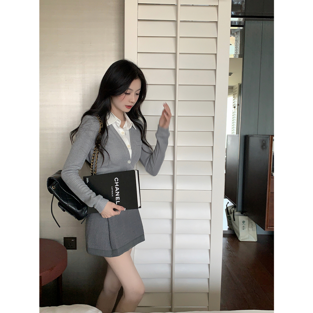 「MOTEL7」Set Áo Sơ Mi Dài Tay + Chân Váy Chữ a Thời Trang Dành Cho Nữ