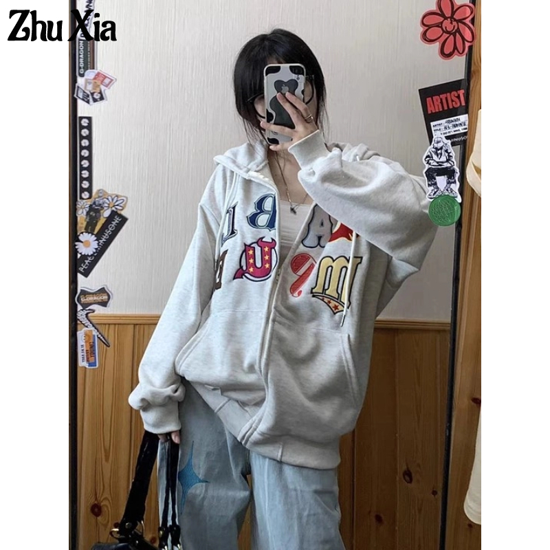 Zhu Xia Áo Hoodie In Chữ Phong Cách retro Thời Trang Cho Nữ