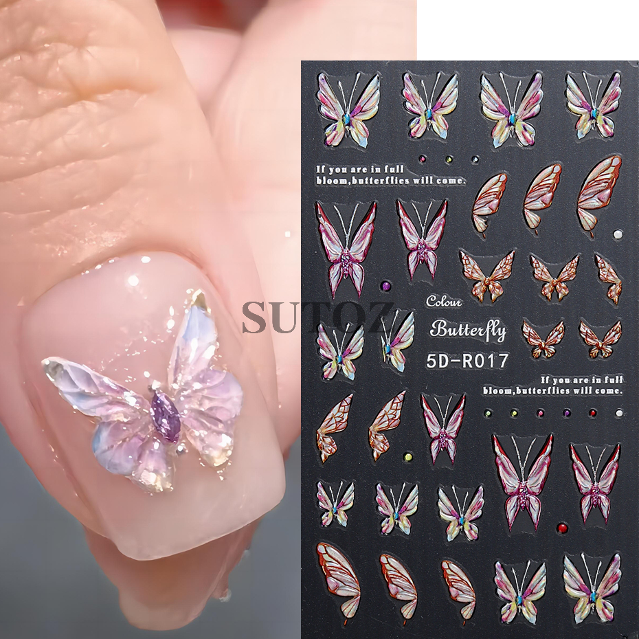 Miếng Dán Trang Trí Móng Tay 5d Hình Bướm Màu Sắc Lấp Lánh 5d-r018