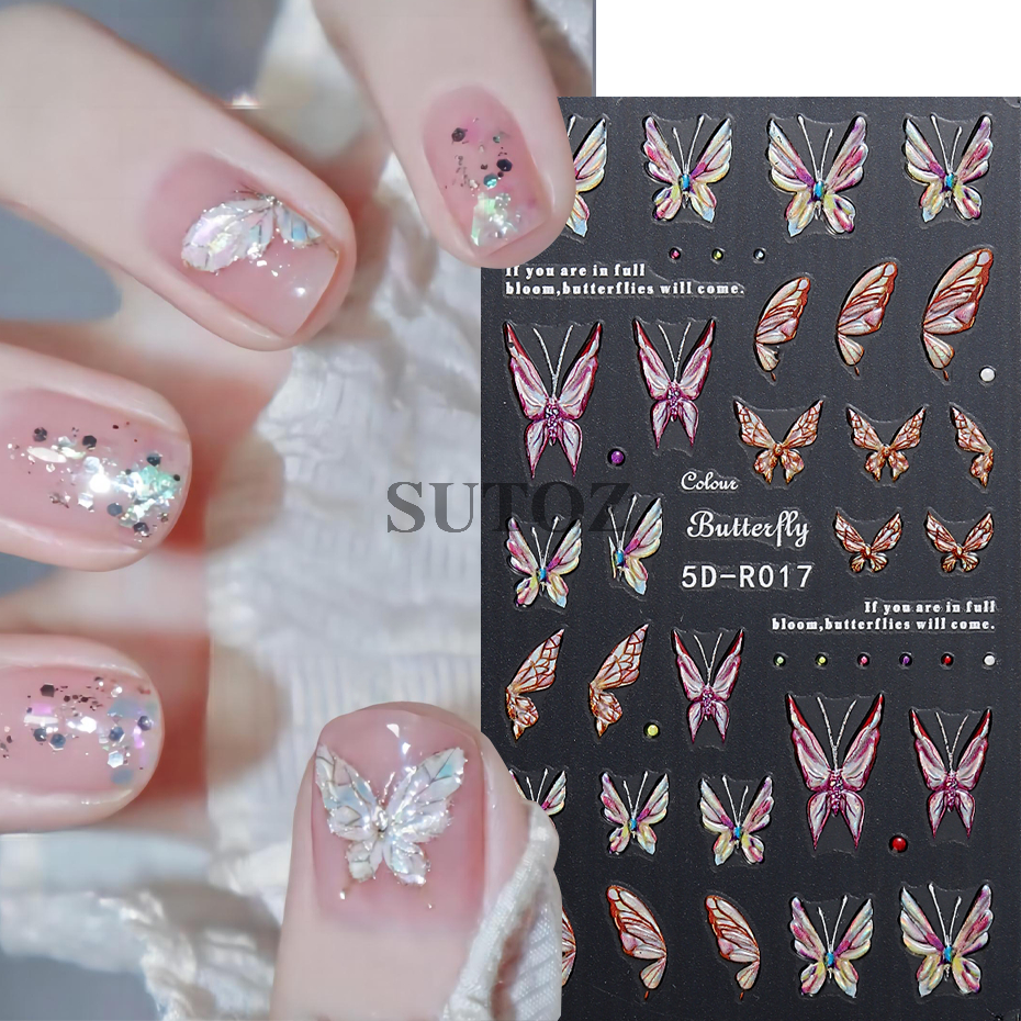 Miếng Dán Trang Trí Móng Tay 5d Hình Bướm Màu Sắc Lấp Lánh 5d-r018