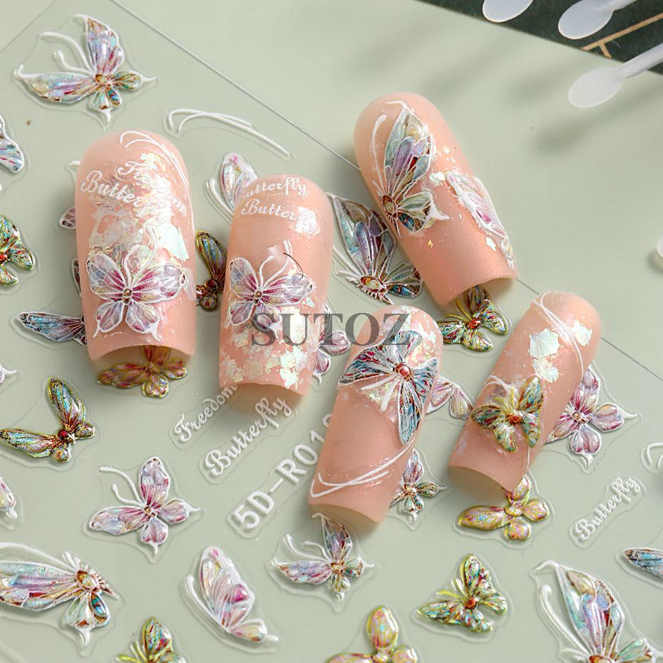 Miếng Dán Trang Trí Móng Tay 5d Hình Bướm Màu Sắc Lấp Lánh 5d-r018