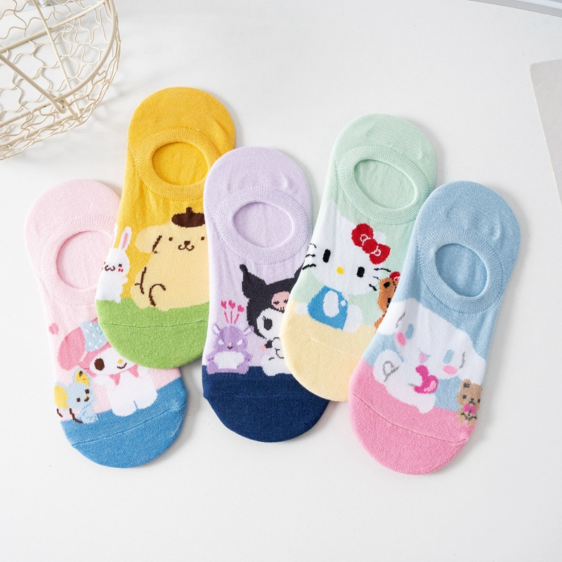 Set 5 Đôi Tất Cổ Thuyền Hoạ Tiết Hoạt Hình Cinnamoroll Mymelody Kuromi Pochacco