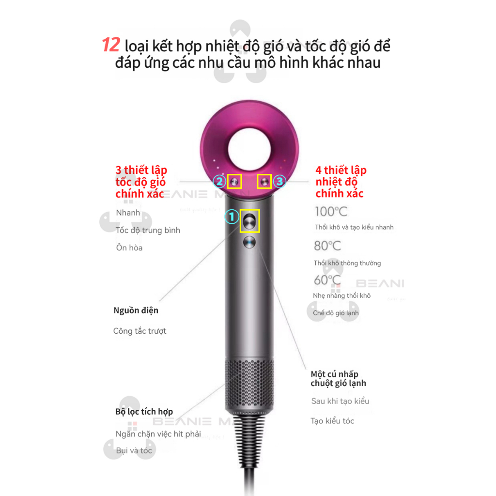 Máy sấy ion âm,máy sấy tóc không cánh quạt, sấy nóng lạnh và tạo kiểu nhanh.1600W-2000W super hair dryer BH 12 tháng
