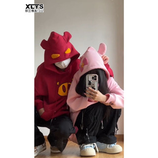 Áo Khoác Hoodie Dáng Rộng In Hình Chú Heo Dễ Thương Cho Cặp Đôi