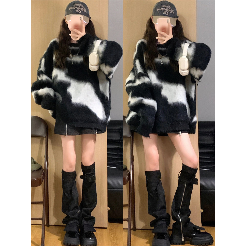 Áo sweater Dệt Kim Thiết Kế Màu Sắc Tương Phản Phong Cách retro Đường Phố Thời Trang Thu Đông 2023