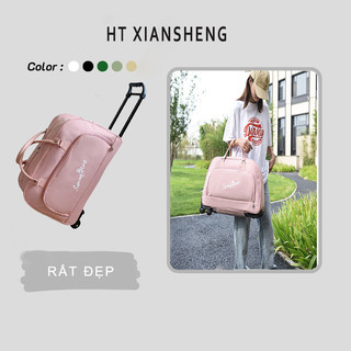 HT XIANSHENG Túi du lịch cỡ lớn có bánh xe kéo gấp gọn tiện lợi phong cách Hàn Quốc cho nữ