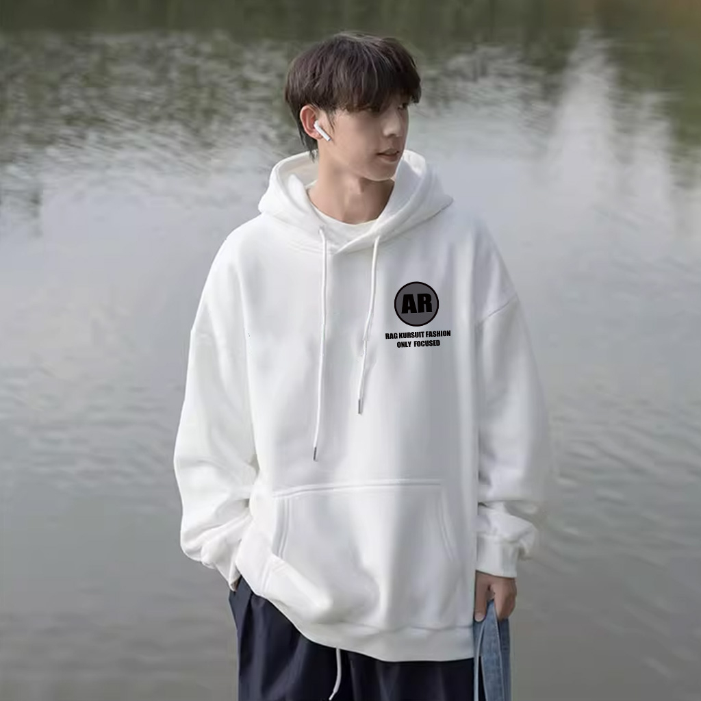 Áo Hoodie Cotton trắng BEEYANBUY áo nỉ tay form rộng dài thời boy phố trang in hình unisex 100% cotton-Y0468