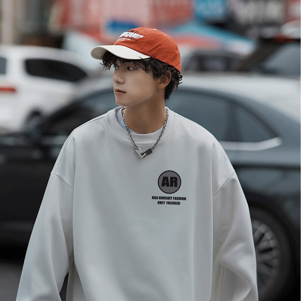 Áo sweater nam trắng BEEYANBUY áo nỉ tay form rộng dài thời trang in hình unisex 100% cotton-Y0468
