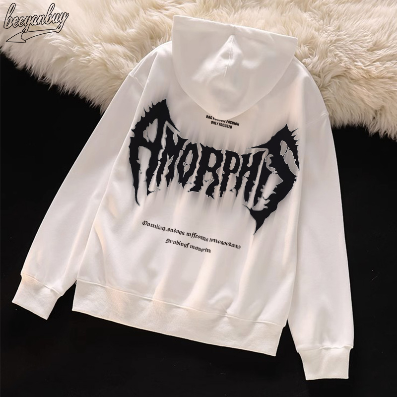 Áo Hoodie Cotton trắng BEEYANBUY áo nỉ tay form rộng dài thời boy phố trang in hình unisex 100% cotton-Y0468