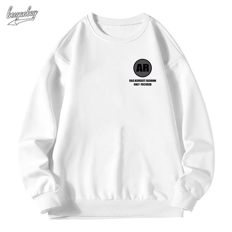 Áo sweater nam trắng BEEYANBUY áo nỉ tay form rộng dài thời trang in hình unisex 100% cotton-Y0468