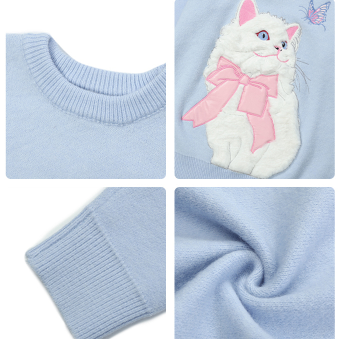 Áo sweater áo len tay dài Cổ Tròn in Hình Mèo Dễ Thương Thời Trang Thu Đông Cho Nữ
