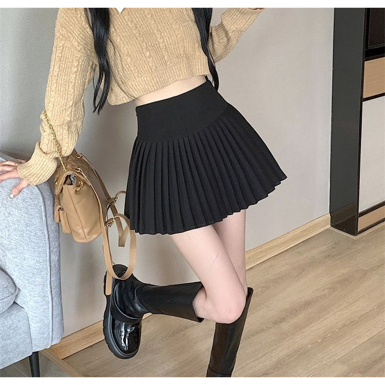 NUZIRO Chân Váy Ngắn Lưng Cao Xếp Ly Màu Trơn Thời Trang Hàn Quốc Cho Nữ