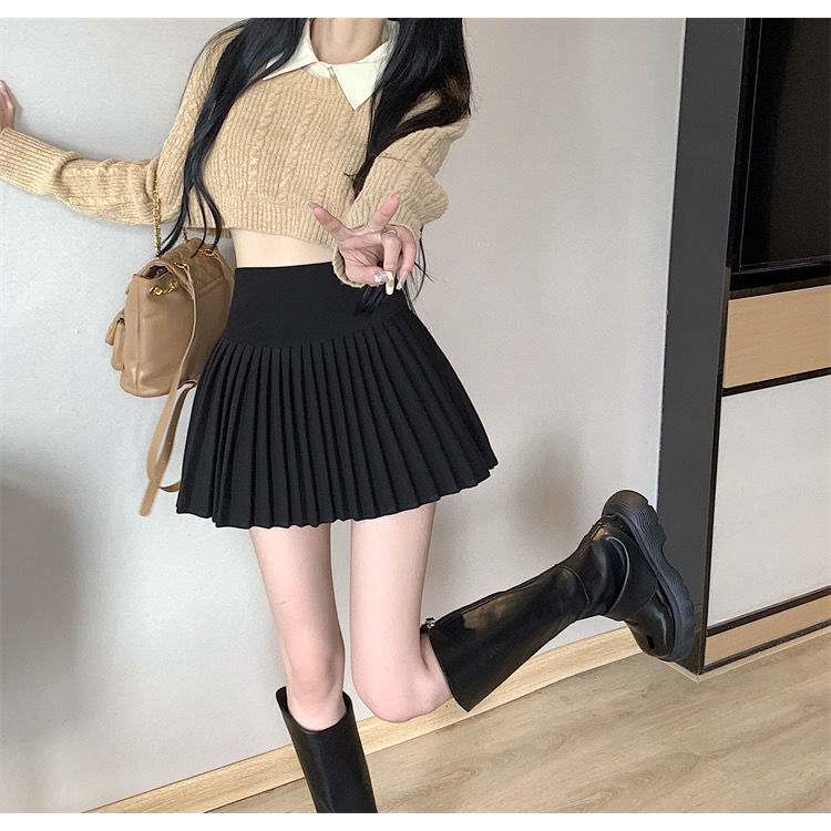 NUZIRO Chân Váy Ngắn Lưng Cao Xếp Ly Màu Trơn Thời Trang Hàn Quốc Cho Nữ