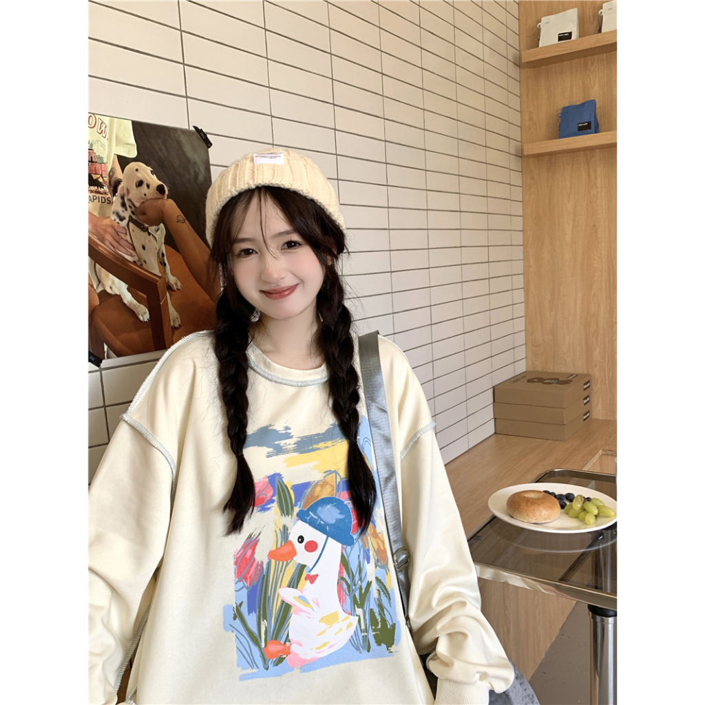 Áo Nỉ Nữ Dài Tay Cổ Tròn Thời Trang Hàn