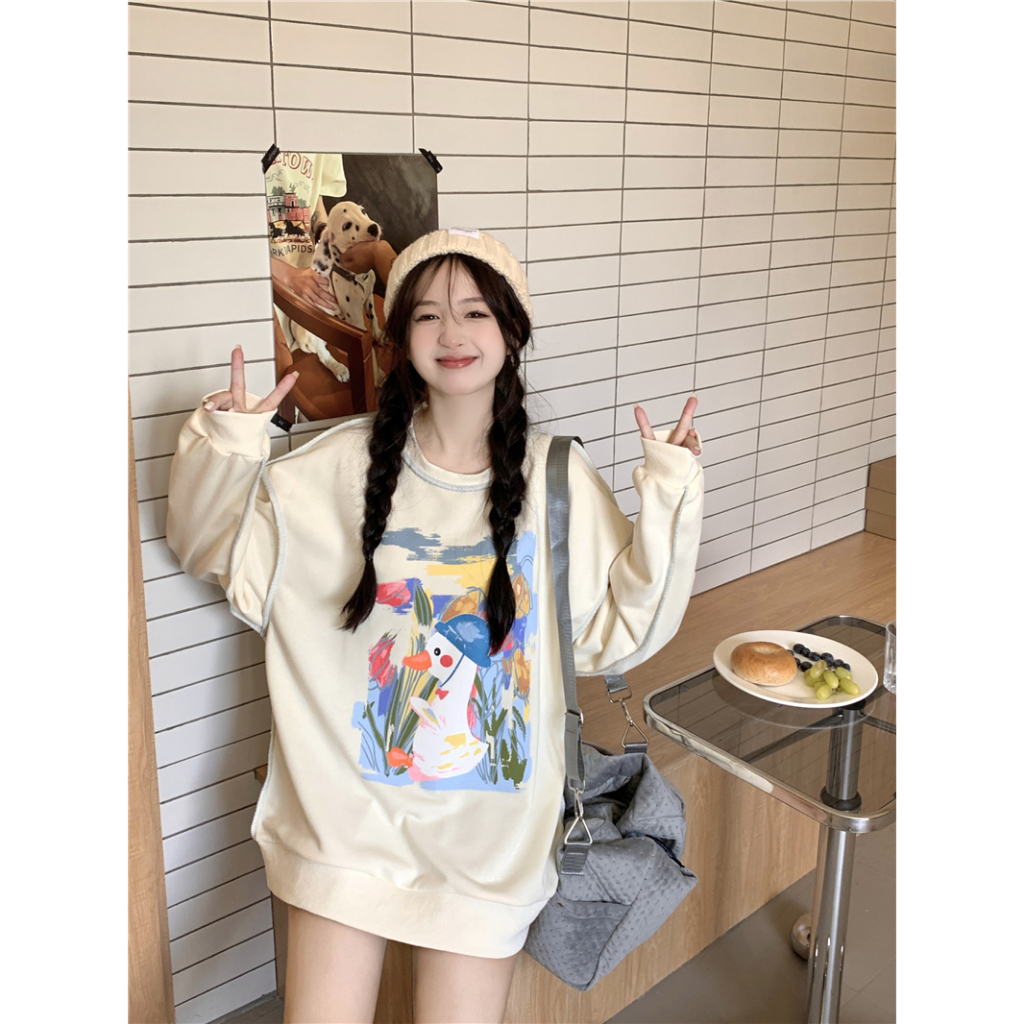 Áo Nỉ Nữ Dài Tay Cổ Tròn Thời Trang Hàn