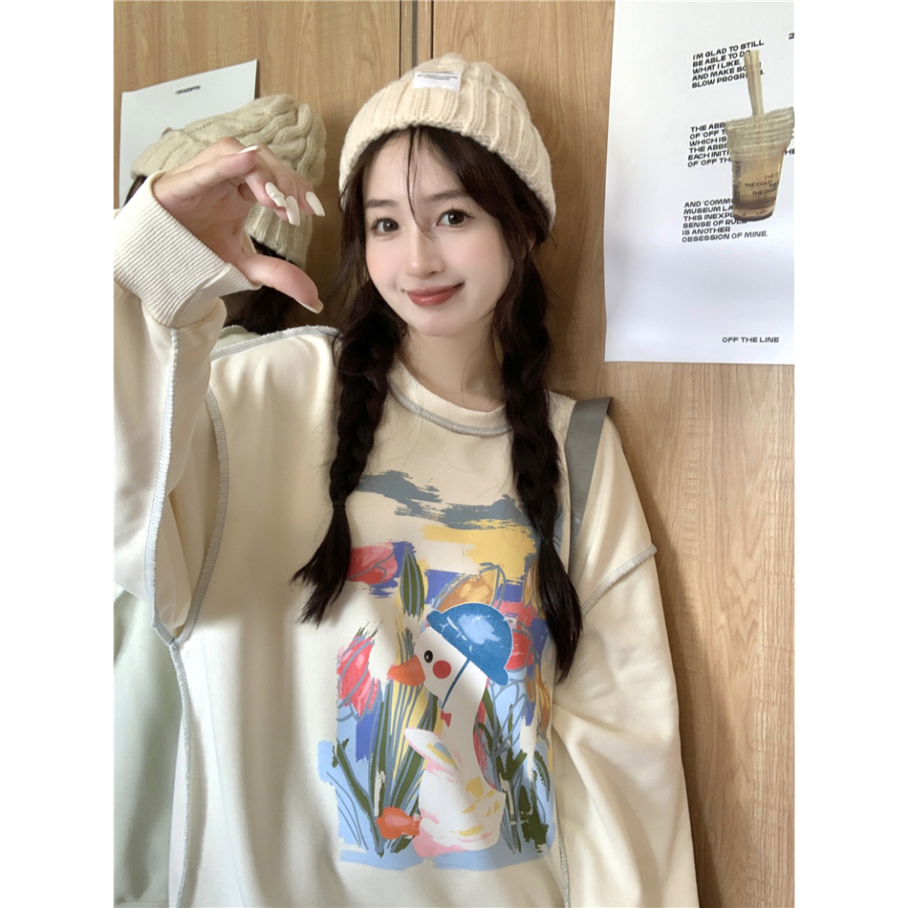 Áo Nỉ Nữ Dài Tay Cổ Tròn Thời Trang Hàn