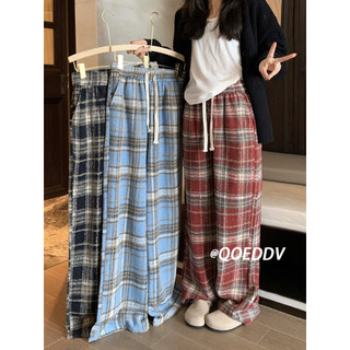 QOEDDV Quần Dài Caro Ống Rộng Phong Cách Hàn Quốc Thời Trang Cho Nữ