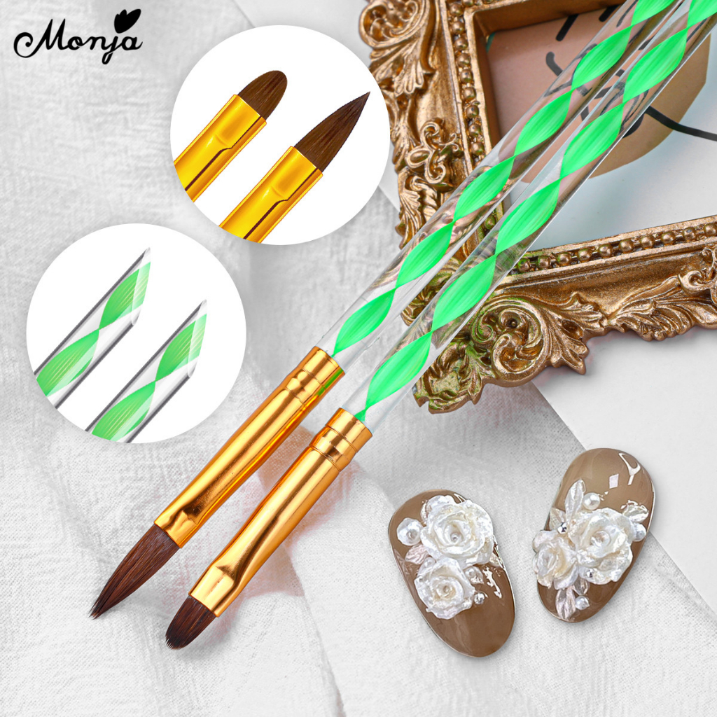 Monja Set 2 Cọ Vẽ Móng Tay Nghệ Thuật acrylic Dạng Lỏng Họa Tiết Hoa Trắng