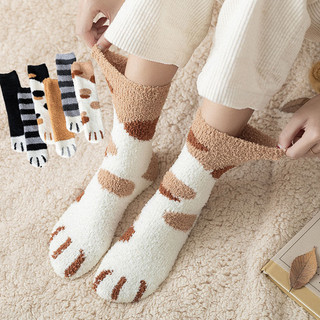 FHYL Vớ Nhung San Hô Mềm Mại Thoáng Khí Hình Chân Mèo Dễ Thương Thời Trang Thường Ngày Cho Nữ