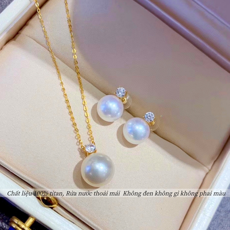 Bông tai titan không gỉ mạ vàng 18k thiết kế ngọc trai nhân tạo đính đá thời trang sang trọng dành cho nữ