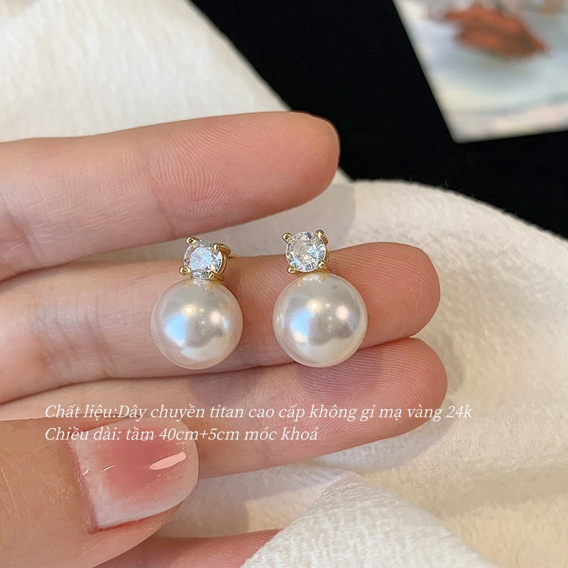 Bông tai titan không gỉ mạ vàng 18k thiết kế ngọc trai nhân tạo đính đá thời trang sang trọng dành cho nữ