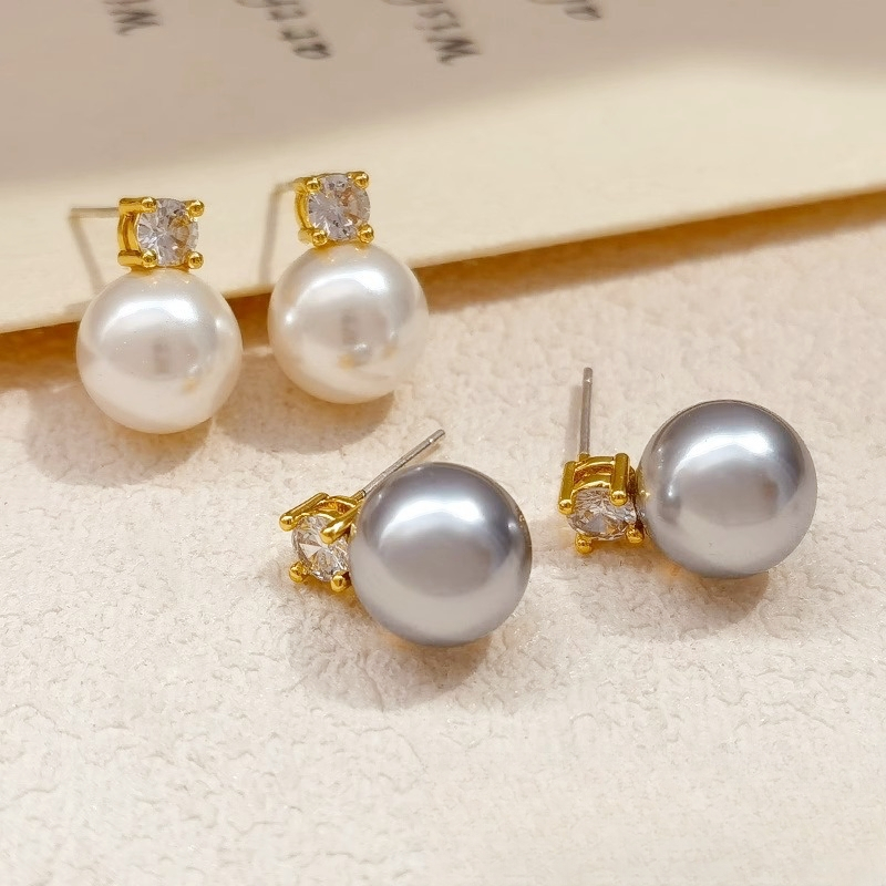 Bông tai titan không gỉ mạ vàng 18k thiết kế ngọc trai nhân tạo đính đá thời trang sang trọng dành cho nữ