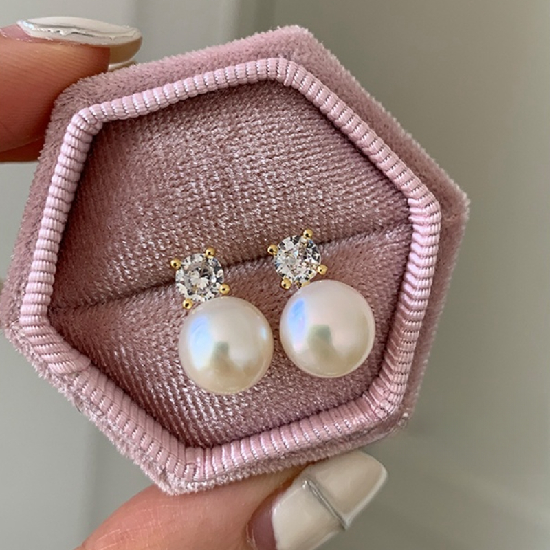 Bông tai titan không gỉ mạ vàng 18k thiết kế ngọc trai nhân tạo đính đá thời trang sang trọng dành cho nữ