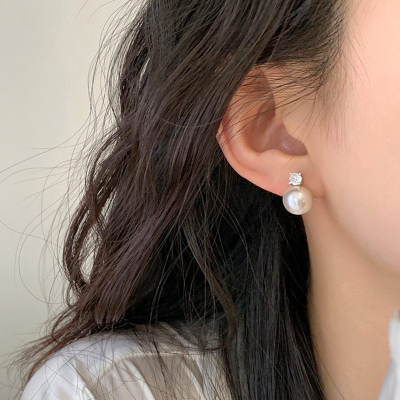 Bông tai titan không gỉ mạ vàng 18k thiết kế ngọc trai nhân tạo đính đá thời trang sang trọng dành cho nữ